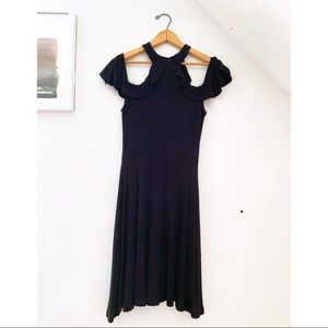 Open Shoulder Flutter Sleeves Black Flare Dress